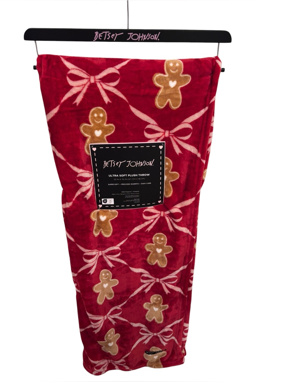 Betsy Johnson Gingerbread & Bows Ultra Soft Plush Throw Blanket ❤️ 50”x70”